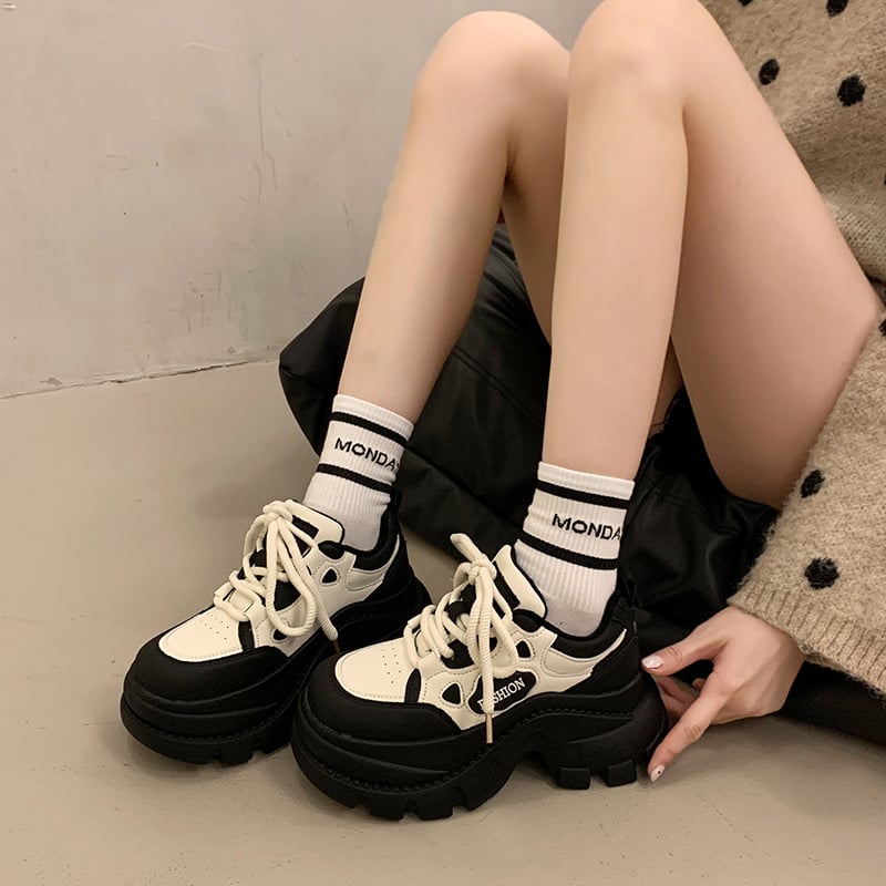 Pantofi sport pentru femei, platformă groasă, albi, pentru toamnă-iarnă 2025