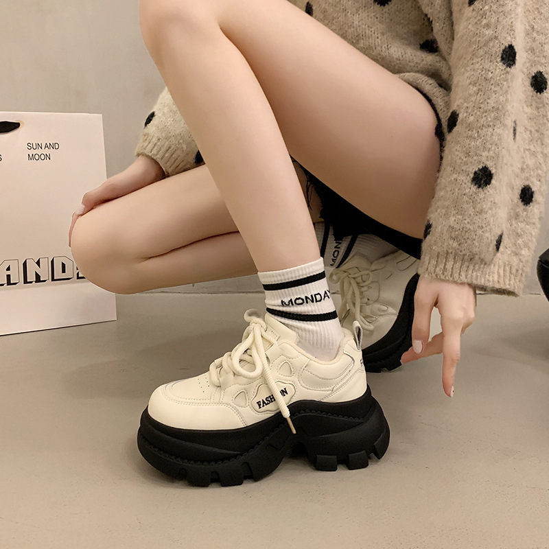 Pantofi sport pentru femei, platformă groasă, albi, pentru toamnă-iarnă 2025