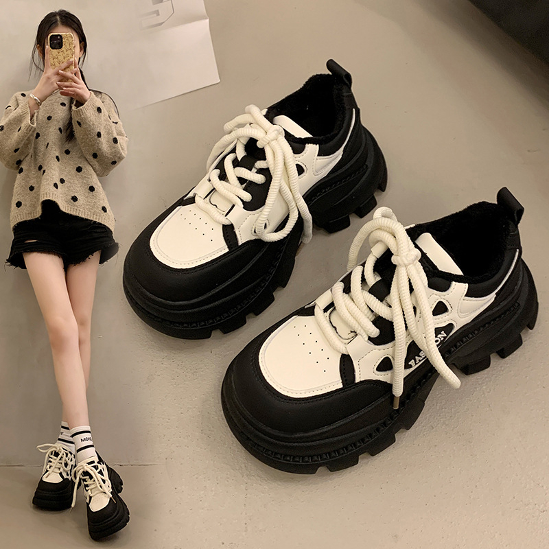 Pantofi sport pentru femei, platformă groasă, albi, pentru toamnă-iarnă 2025