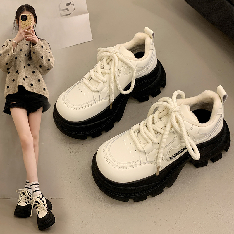 Pantofi sport pentru femei, platformă groasă, albi, pentru toamnă-iarnă 2025