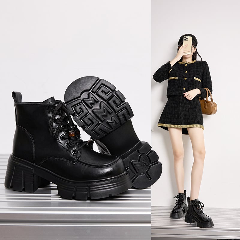 Ženske Martins cipele od prave kože s debelom potplatom za povećanje visine, casual kratke čizme, moderne za žene s manjim rastom, 2025