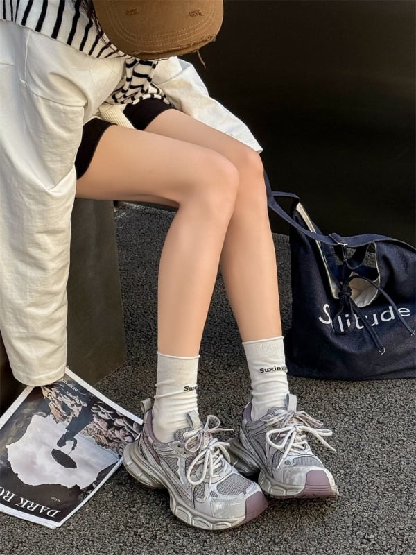 Adidași dama din piele naturală, talpă groasă, stil dad sneakers, cu șireturi, respirabili, casual, primăvara 2026