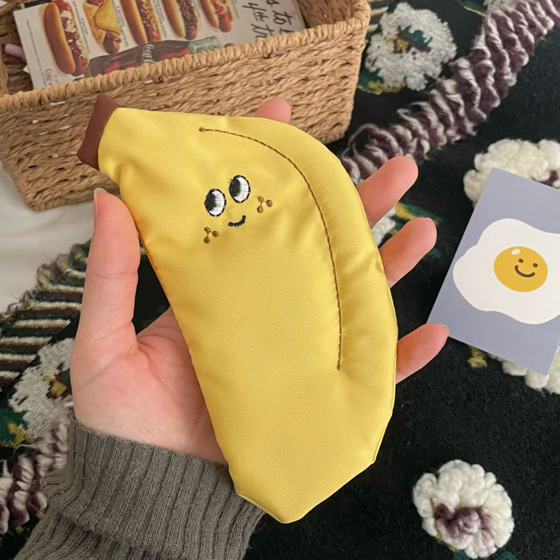 Ručni novčanik u obliku banane – sladak karikaturni motiv s djevojačkim srcem, mini platneni novčanik za kartice i slušalice, privjesak za školsku torbu