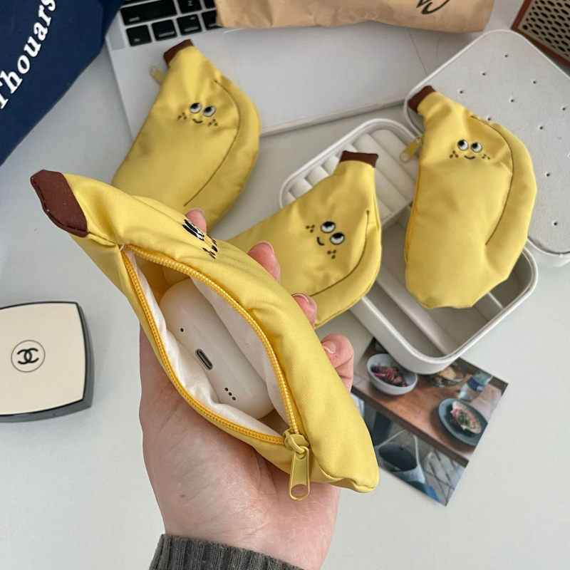 Ručni novčanik u obliku banane – sladak karikaturni motiv s djevojačkim srcem, mini platneni novčanik za kartice i slušalice, privjesak za školsku torbu