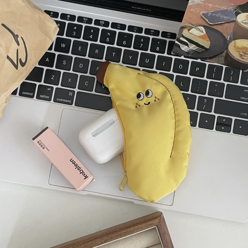 Ručni novčanik u obliku banane – sladak karikaturni motiv s djevojačkim srcem, mini platneni novčanik za kartice i slušalice, privjesak za školsku torbu