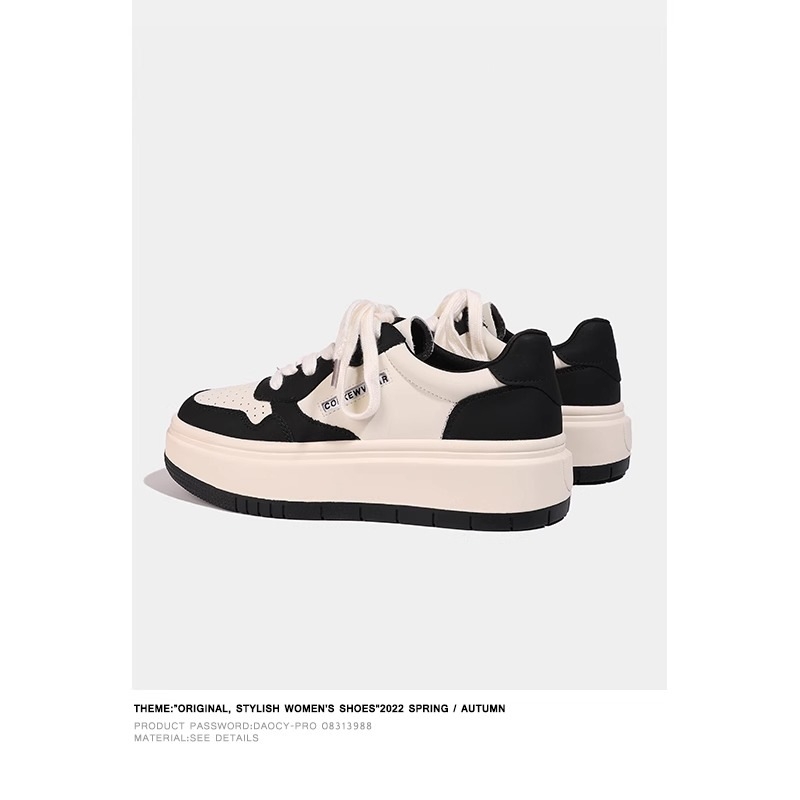 Γυναικεία Panda sneakers από γνήσιο δέρμα, λευκά, με φαρδιά σόλα