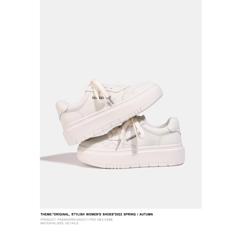 Γυναικεία Panda sneakers από γνήσιο δέρμα, λευκά, με φαρδιά σόλα