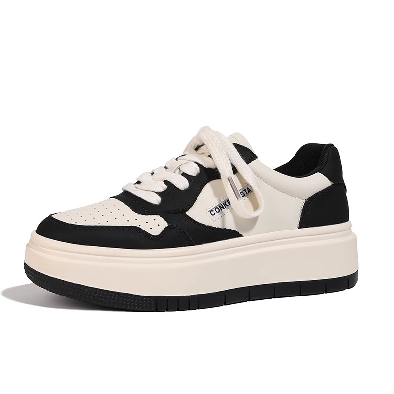 Γυναικεία Panda sneakers από γνήσιο δέρμα, λευκά, με φαρδιά σόλα
