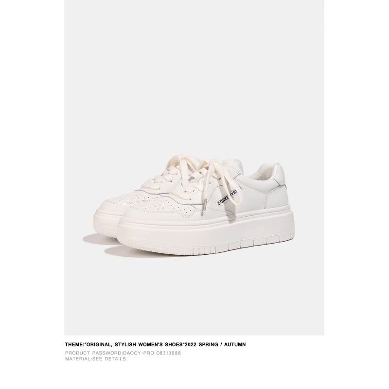 Γυναικεία Panda sneakers από γνήσιο δέρμα, λευκά, με φαρδιά σόλα