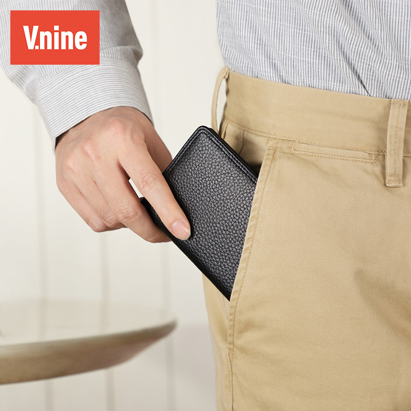 V.NINE Muški držač kartica od prve sloje kože, anti‑krađa, anti‑magnetni, tanak i lagan, za vozačku dozvolu i više kartica