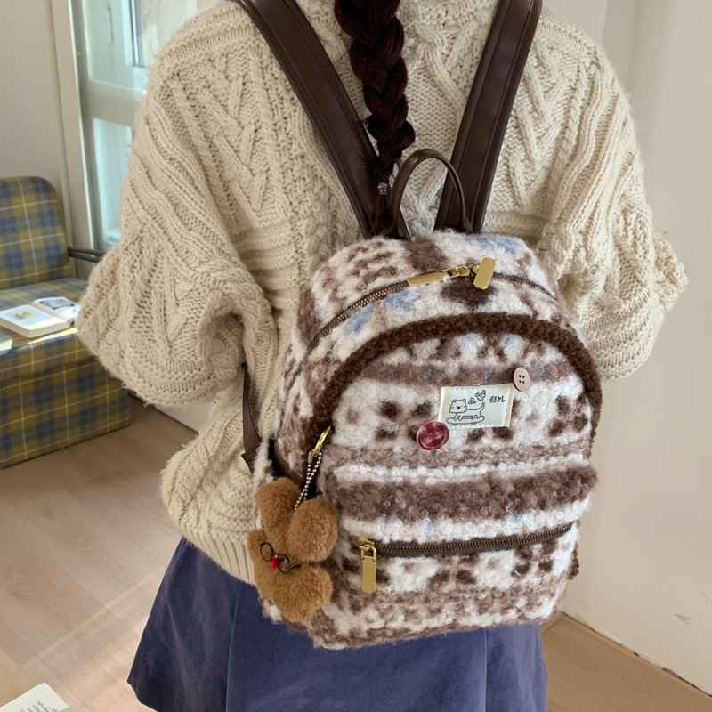 Ruksak u korejskom stilu Fair Isle, velikog kapaciteta, moderan i svestran za svakodnevnu uporabu za žene