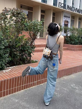 Γλυκό μικρό σακίδιο με αρκούδα Ντάφφι για γυναίκες, καφέ, φθινόπωρο 2024, στυλ εμπνευσμένο από το Instagram