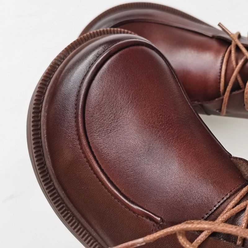 Jesenske kožne čizme s širokim prstom, gležnjače u retro britanskom stilu, ženske cipele