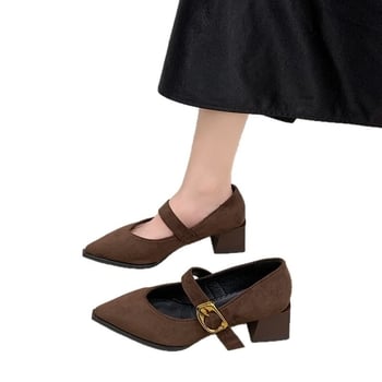 Francuski retro Mary Jane ženske cipele, šiljasti vrh, srednje visoki pet, model 2026 proljeće–jesen