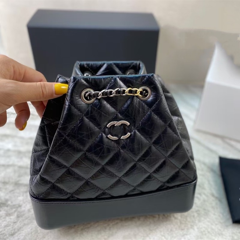 Νέο γνήσιο δερμάτινο γυναικείο σακίδιο, χομπό με αλυσίδα, καπιτονέ σε ρόμβους, σχολική τσάντα, ευέλικτη τσάντα ώμου τύπου κουβά