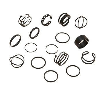 Set od 16 crnih prstenova s geometrijskim minimalističkim dizajnom, unisex, prepoznatljiv stil