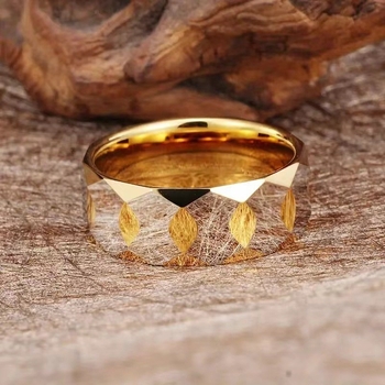 Unisex prsten od nehrđajućeg čelika, kovani romboidni geometrijski dizajn, zlatno elektroplatirano, 8 mm