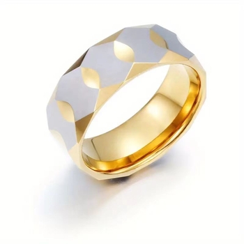 Unisex prsten od nehrđajućeg čelika, kovani romboidni geometrijski dizajn, zlatno elektroplatirano, 8 mm