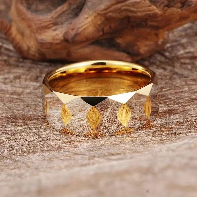 Unisex prsten od nehrđajućeg čelika, kovani romboidni geometrijski dizajn, zlatno elektroplatirano, 8 mm