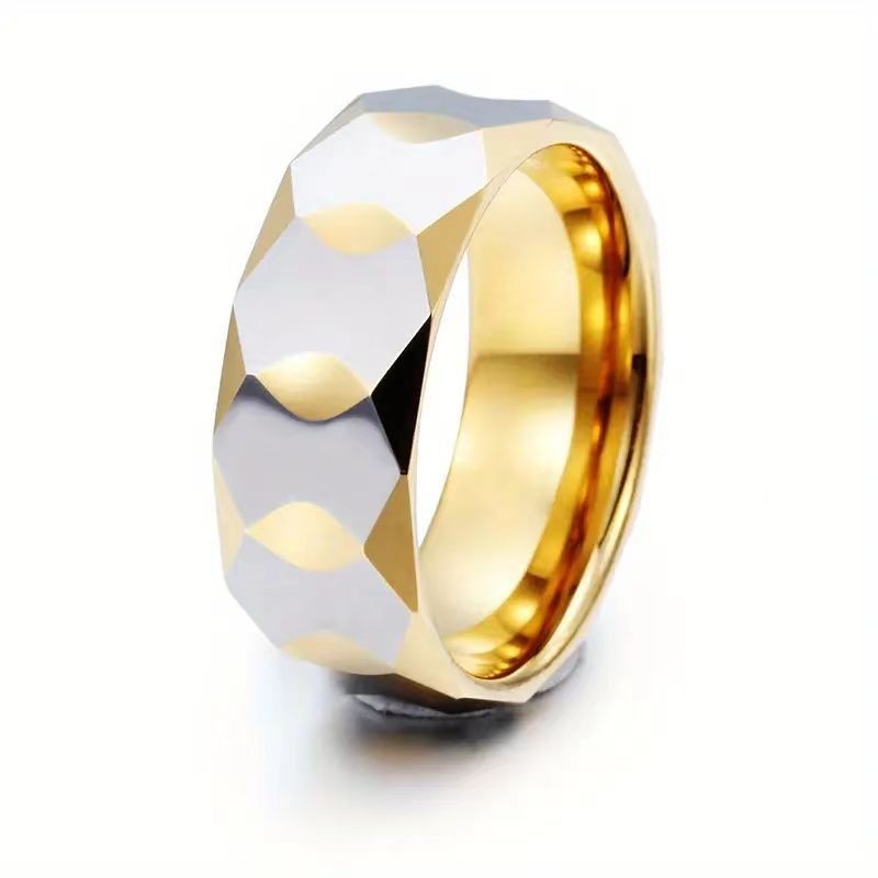 Unisex prsten od nehrđajućeg čelika, kovani romboidni geometrijski dizajn, zlatno elektroplatirano, 8 mm