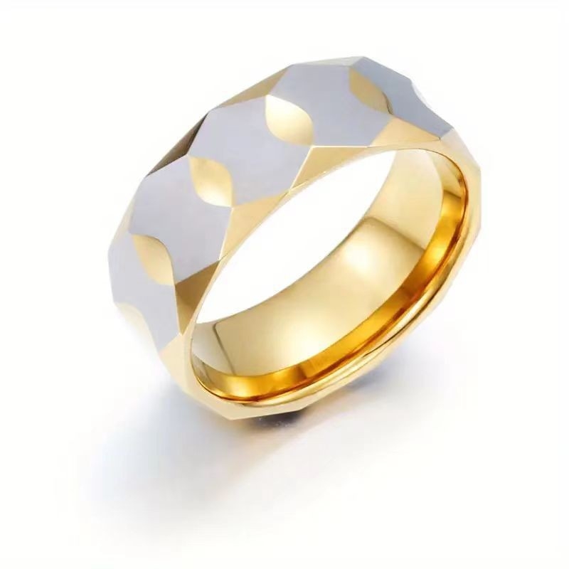 Unisex prsten od nehrđajućeg čelika, kovani romboidni geometrijski dizajn, zlatno elektroplatirano, 8 mm