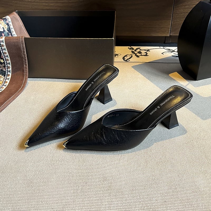 6777-1 Ženske cipele na petu s oštrim vrhom, nude boja, PU koža, srednji peta 3-6 cm, ljetni model 2025