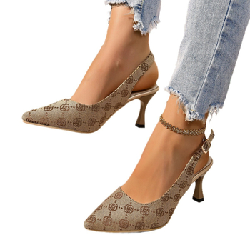 Летни дамски сандали с открит гръб, остър нос и тънък ток, винтидж флорални мотиви