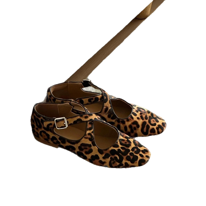 Verzija od ovčje kože: Ženske Mary Jane balerinke s leopardnim uzorkom, skriveni 2 cm podizni dodatak, križni kaiš od konjske dlake, ženske ravne cipele za večernji stil