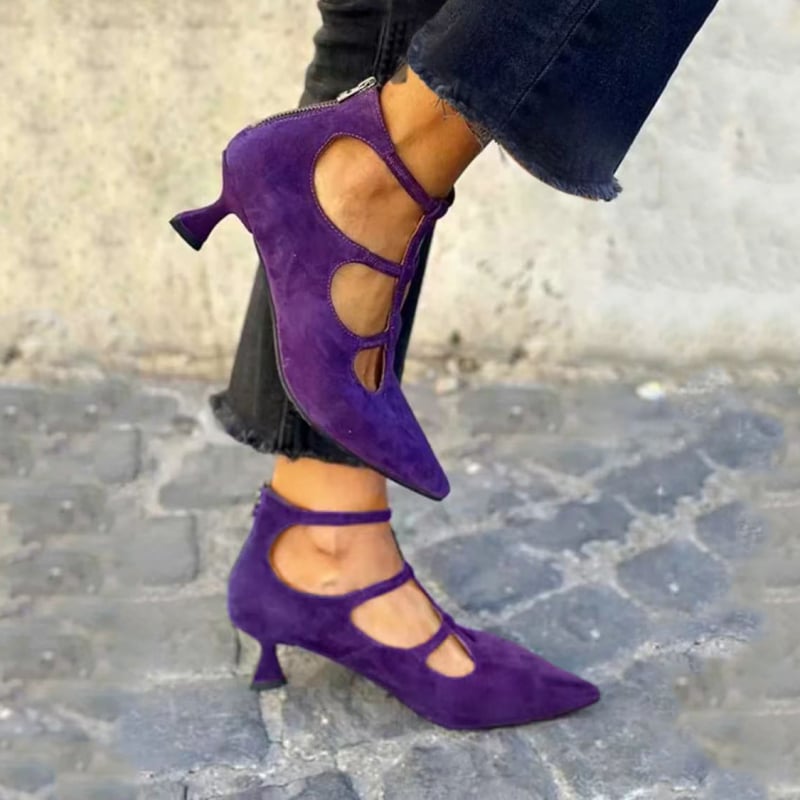 Дамски сандали на висок ток с остър нос, с една презрамка, плюс размер