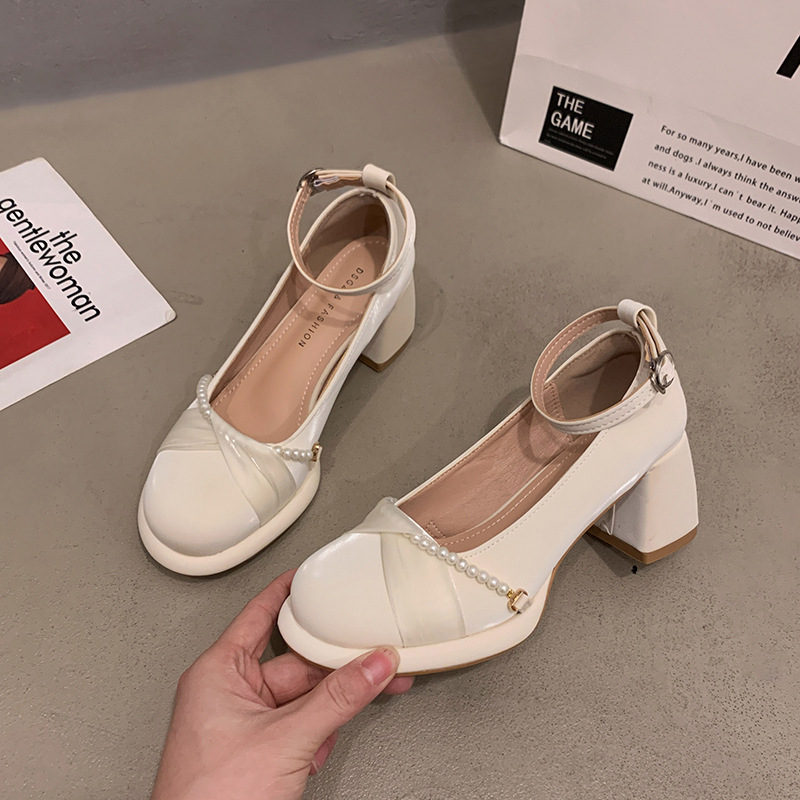 Ženske Mary Jane cipele s okruglim vrhom, remen s kopčom, ljeto 2024, francuski retro stil, elegantne široke pete