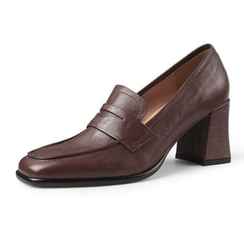 Ženske cipele od teksturirane teleće kože, retro stil, debeli blok potpetica, četvrtasti vrh, slip-on, proljeće 2025