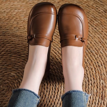 Ženske cipele od kože prvog sloja teleće kože, debeli pet, mekana podstava, retro etnički stil
