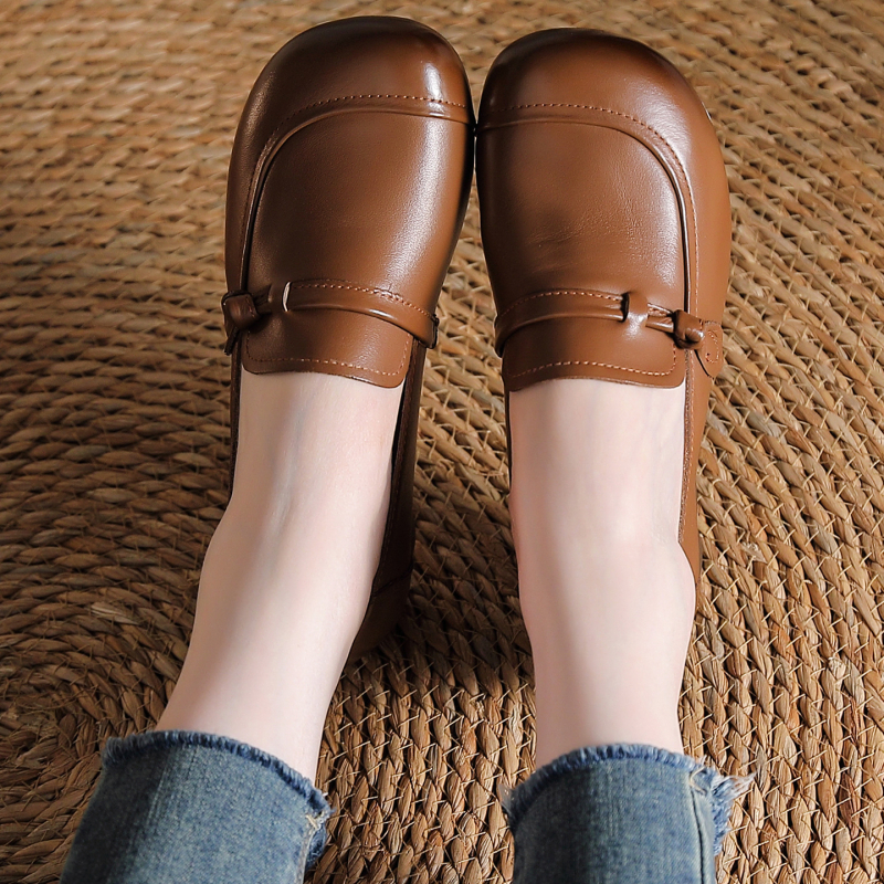 Ženske cipele od kože prvog sloja teleće kože, debeli pet, mekana podstava, retro etnički stil