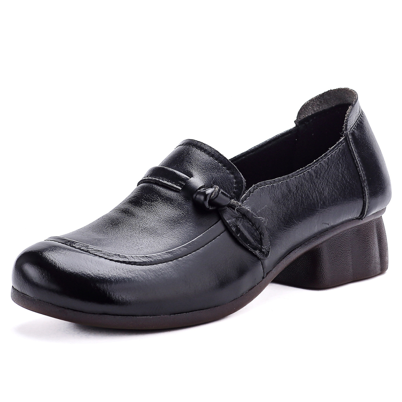 Ženske cipele od kože prvog sloja teleće kože, debeli pet, mekana podstava, retro etnički stil