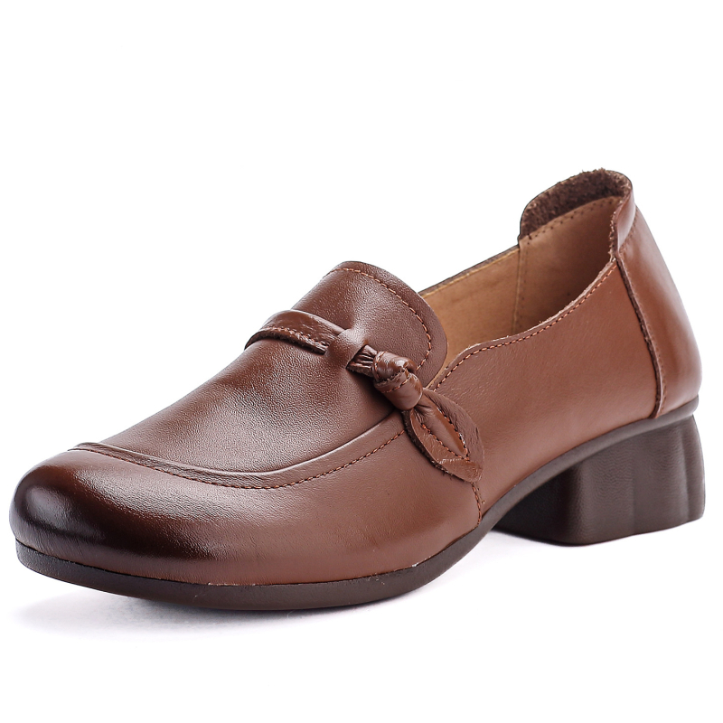 Ženske cipele od kože prvog sloja teleće kože, debeli pet, mekana podstava, retro etnički stil