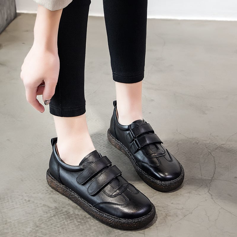 Γυναικείοι loafers με Velcro, από δέρμα πρώτης στρώσης, καθημερινοί, άνετη μαλακή σόλα
