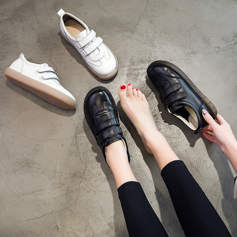 Γυναικείοι loafers με Velcro, από δέρμα πρώτης στρώσης, καθημερινοί, άνετη μαλακή σόλα