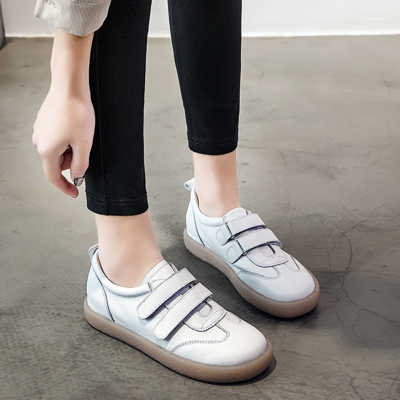 Γυναικείοι loafers με Velcro, από δέρμα πρώτης στρώσης, καθημερινοί, άνετη μαλακή σόλα