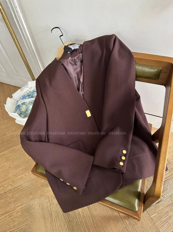 Ženski blazer velikog broja, jesenji korejski stil, opuštena linija, mali zlatni gumbi i V-izrez