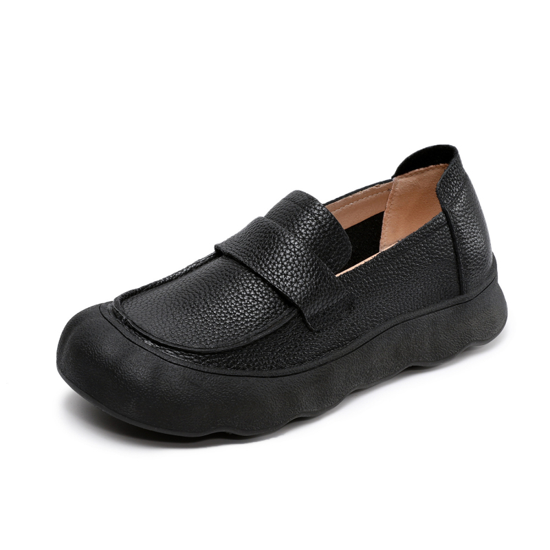Ženske retro slip-on cipele s mekanim kožnim gornjim dijelom, okrugli vrh, bez podstave, gumena potplat, visina pete 3-5 cm