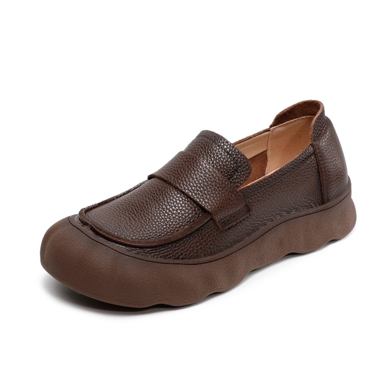Ženske retro slip-on cipele s mekanim kožnim gornjim dijelom, okrugli vrh, bez podstave, gumena potplat, visina pete 3-5 cm