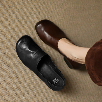 Ženske kožne cipele s debelim petom od 5 cm, mekana podstava, slip-on