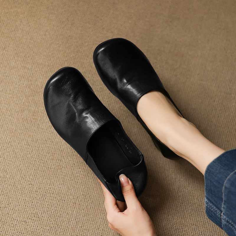 Ženske kožne cipele s debelim petom od 5 cm, mekana podstava, slip-on
