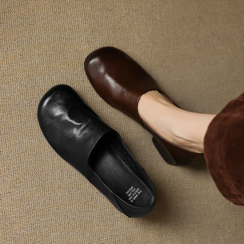 Ženske kožne cipele s debelim petom od 5 cm, mekana podstava, slip-on