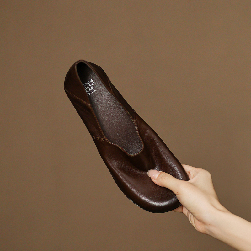 Ženske kožne cipele s debelim petom od 5 cm, mekana podstava, slip-on