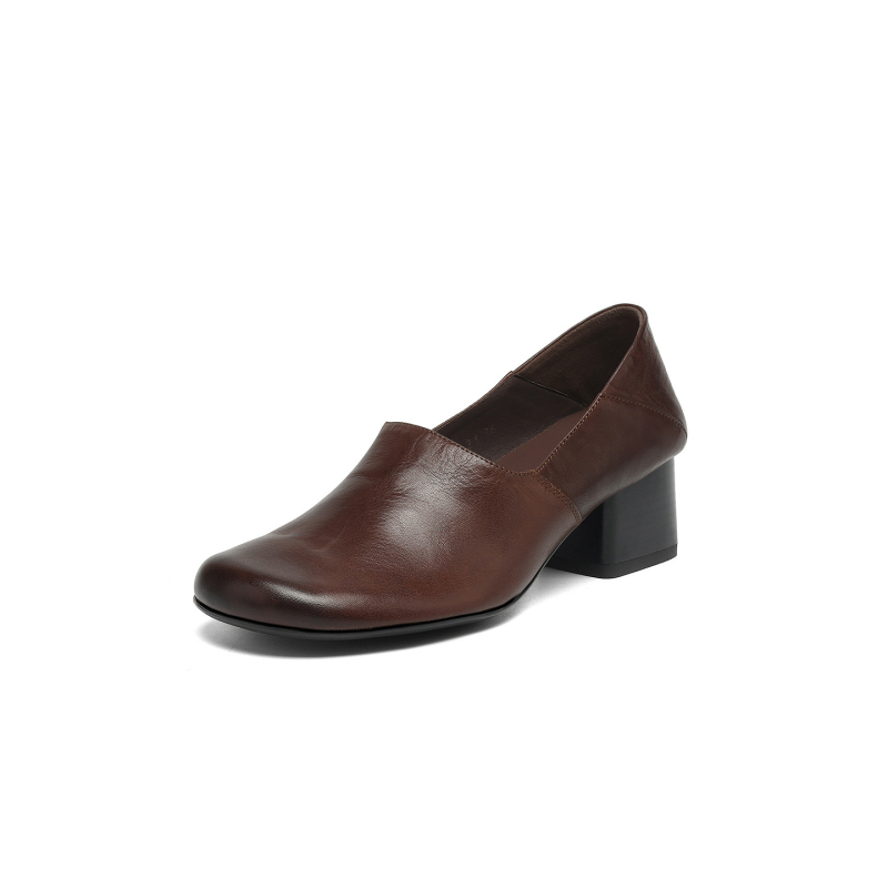 Ženske kožne cipele s debelim petom od 5 cm, mekana podstava, slip-on