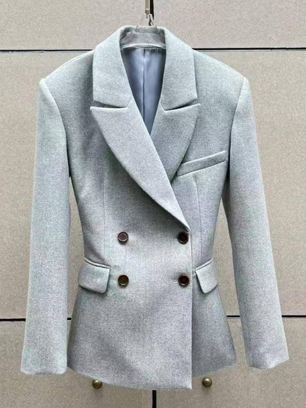 Žensko dvostruko kopčano sako s naglašenim strukom – zima 2025, slim fit, poliester, gradski uredski stil