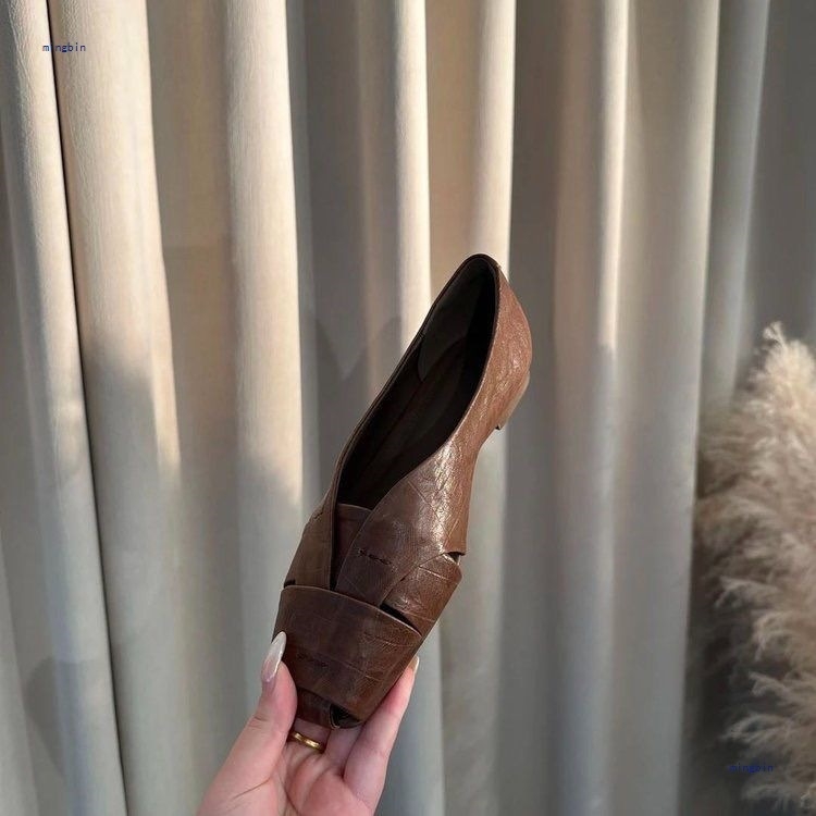 Ženske ravne cipele s kvadratnim vrhom i prorezanim dizajnom, vintage francuski stil, meka potplat