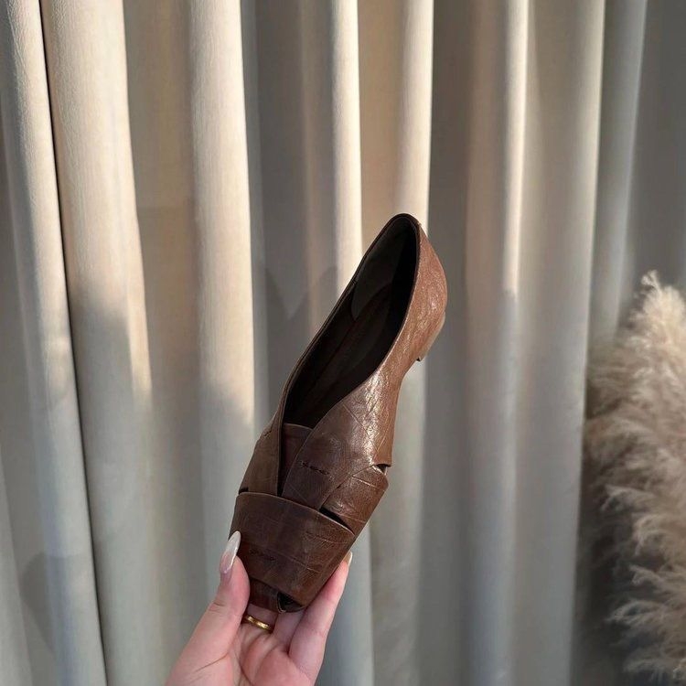 Ženske ravne cipele s kvadratnim vrhom i prorezanim dizajnom, vintage francuski stil, meka potplat