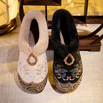 Ženske vintage platnene cipele s cvjetnom vezom, slip-on, ravni potplat